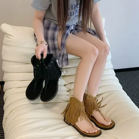 平底气质凉鞋女2025年夏季新款夹趾通勤透气百搭凉靴法式高级鞋子图片