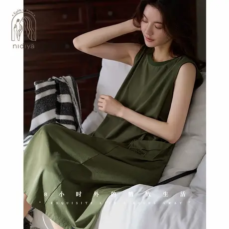 妮狄娅睡衣睡裙女夏季柔软棉薄款背心裙简约宽松时尚可外穿家居服商品大图