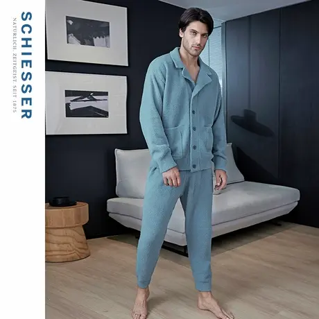 SCHIESSER舒雅男士半边绒加绒加厚小翻领睡衣家居服套装21817H图片