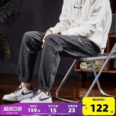 唐狮25年春季新款男牛仔裤抽绳束脚裤直筒潮流时尚宽松休闲裤子男图片