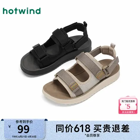 热风男鞋2025年夏季新款男士时尚魔术贴户外休闲凉鞋轻便沙滩鞋男商品大图