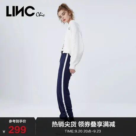 LINCCHIC金羽杰裤子女动感抽绳造型感针织直筒长裤女S221KP239商品大图