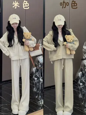 卫衣运动套装女秋冬2023新款小个子休闲连帽外套开衫卫裤两件套潮图片