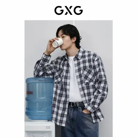 【X】GXG男装格纹质感面料胸前口袋设计舒适有型长袖衬衫2024春季商品大图