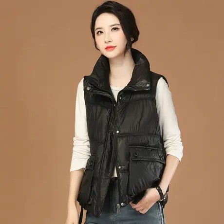 韩潮袭人立领坎肩外穿短款棉马甲女2023冬季新款无袖显瘦马夹外套图片