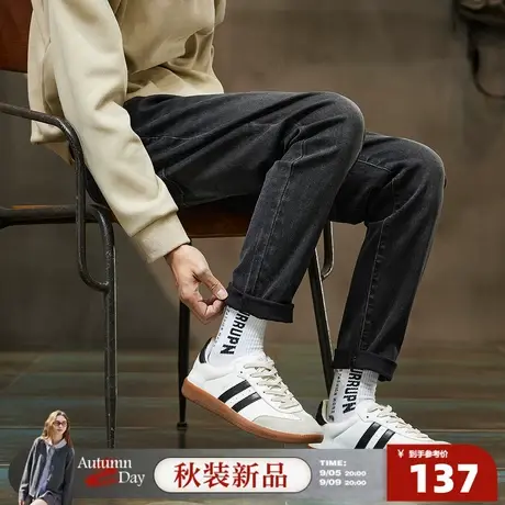 唐狮2025秋冬季牛仔长裤男口款小脚裤美式复古做旧黑灰色男裤潮流商品大图