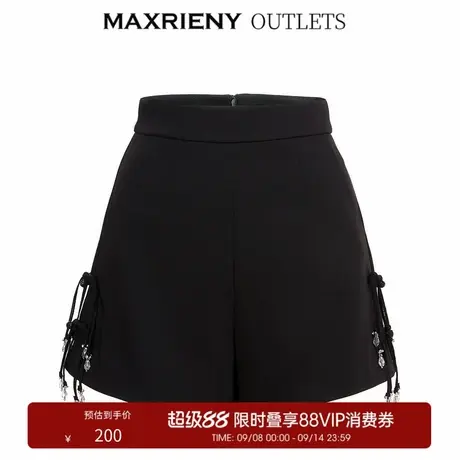 【奥莱】MAXRIENY国风盘扣微喇裤黑色蝴蝶结休闲短裤商品大图