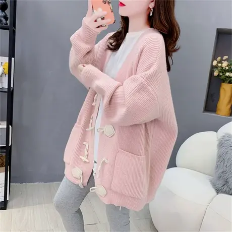 网红毛衣开衫女秋季2023年新款宽松慵懒风洋气牛角扣百搭针织外套商品大图