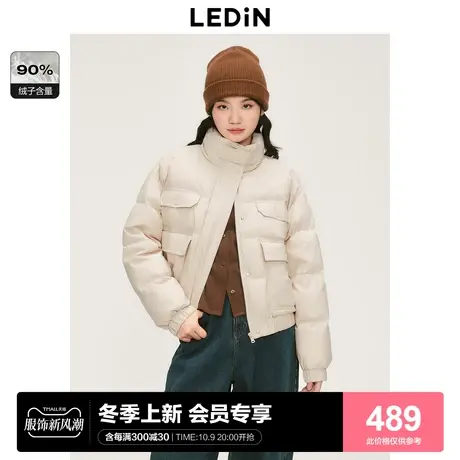 乐町学院风短款羽绒服2023冬季新款三防黑科技夹克式工装保暖外套商品大图