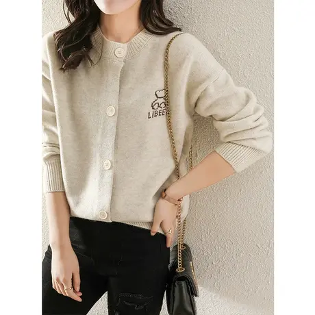 圆领针织开衫女士秋冬季2023新款内搭毛衣外套春秋宽松百搭外穿图片