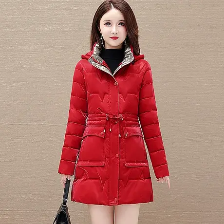 亮面免洗棉衣外套女2023冬季新款中长款羽绒棉服大码宽松连帽棉袄图片