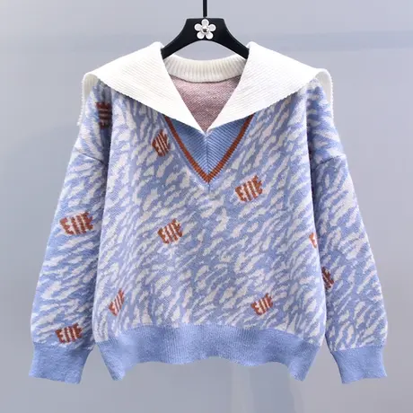 学院风海军领毛衣女秋冬2023新款宽松设计感外穿减龄针织衫上衣商品大图