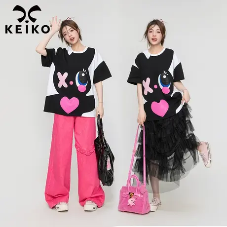 独特本布拼图宽松t恤女短袖2023夏季新款设计感y2k重磅纯棉上衣潮图片