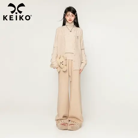 KEIKO 垂感直筒针织长裤女2023秋冬厚款松紧腰显瘦宽松阔腿长裤子图片
