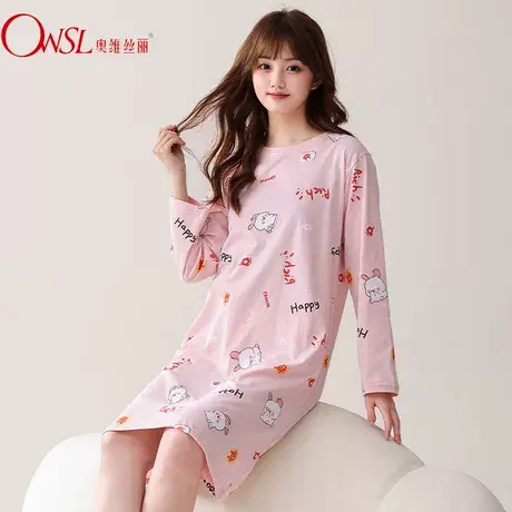 睡裙女秋冬长袖棉休闲卡通可爱中长款家居服睡衣可外穿商品大图