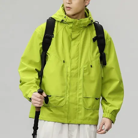 2023新款男装美式休闲户外登山防风冲锋衣秋冬季连帽长袖夹克外套商品大图