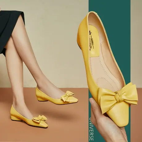 春季新款手工舒适软皮平跟时尚小方头百搭颜色软面软底单鞋女商品大图