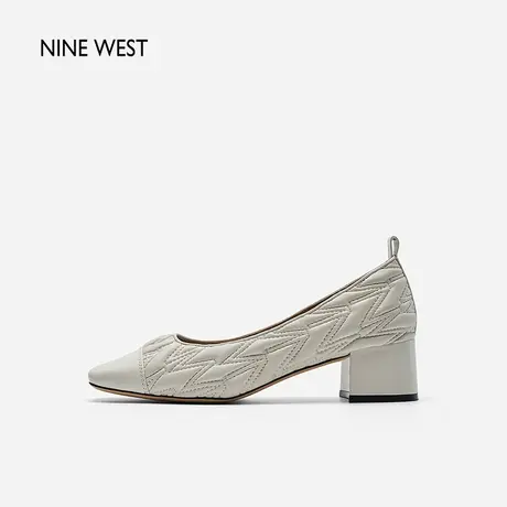 Nine West/玖熙羊皮压纹浅口单鞋女气质春新款法式方头高跟鞋软底图片