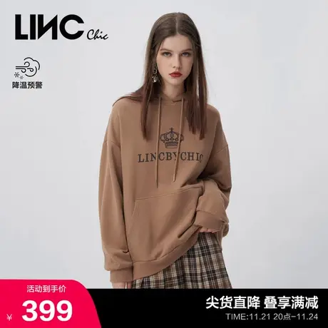 LINCCHIC金羽杰卫衣女春秋款复古学院风宽松连帽卫衣女S223HD665图片