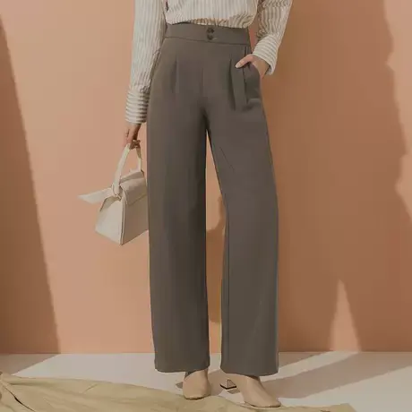 桔熊春秋季通勤长裤子女装舒适修身压褶藏肉宽松直筒裤大码BA5969图片