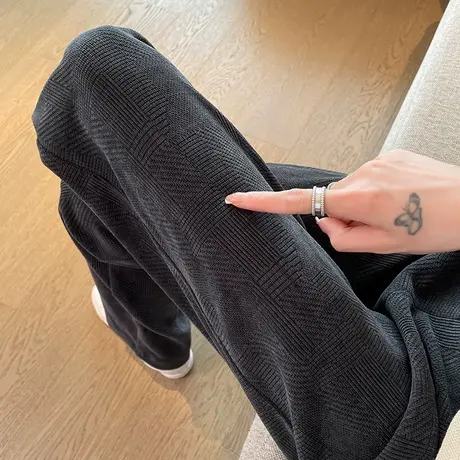 欧棉绒阔腿裤女春秋季2024年新款休闲裤高腰显瘦垂感直筒拖地裤子图片