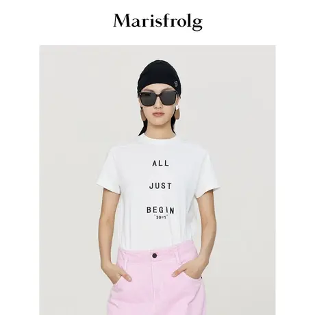 【玫瑰花香系列】玛丝菲尔t恤23夏装新款白色宽松短袖内搭上衣商品大图