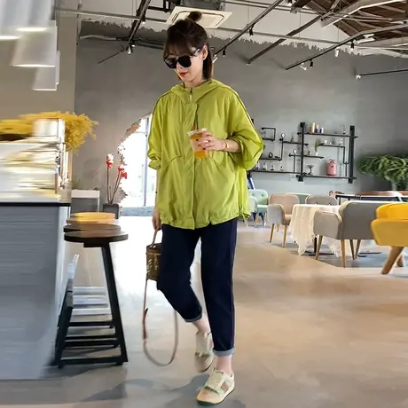 百搭宽松防晒衣女装2023夏季新款潮纯色开衫薄款透气防晒罩衫外套商品大图