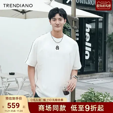 TRENDIANO官方2023新款秋季松弛学院派宽松休闲纯棉短袖t恤潮商品大图
