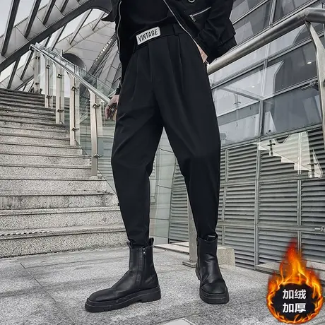 冬季运动裤休闲裤裤子宽松加绒纯色潮牌潮流束脚加厚夜店快手西裤商品大图