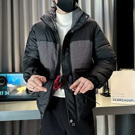 冬季男士棉衣棉服拼接设计感棉袄外套常规潮流帅气加厚保暖上衣图片