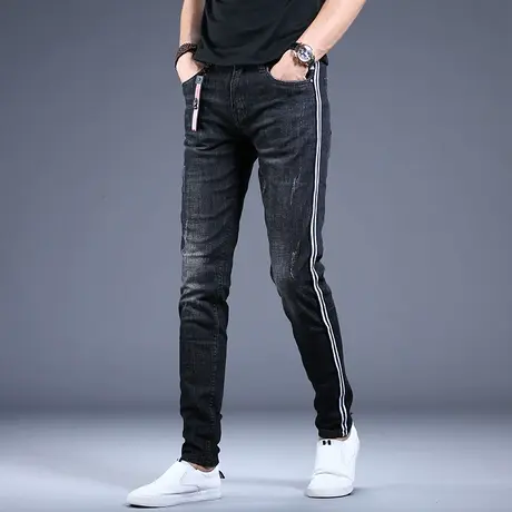 男士牛仔裤男秋冬男款潮牌条纹弹力休闲裤子男款修身小脚2023新款商品大图