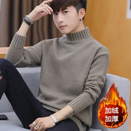 秋冬季半高领毛衣男土青少年中领加绒加厚初中高中学生针织衫潮流图片