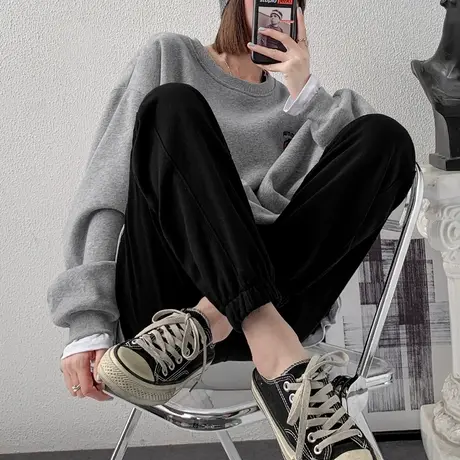 ZR真维斯女卫裤2023新款春秋高级感橡筋束脚裤宽松休闲抽绳运动裤商品大图