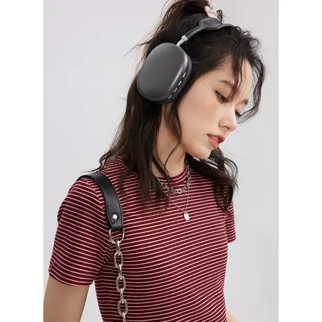 尔给夏季甜美修身显瘦短袖短款上衣女小个子潮牌正肩复古条纹t恤商品大图