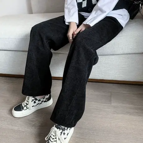 时尚灯芯绒阔腿裤2022年春季新款女士高腰显瘦百搭通勤拖地长裤图片