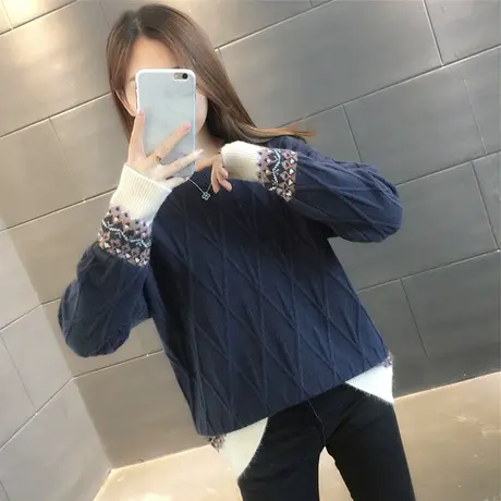 冬季毛衣女2023年新款韩版复古圆领针织衫百搭显瘦内搭打底衫商品大图