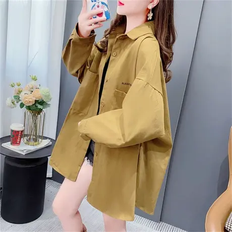 中长款长袖衬衫女秋季2023年新款宽松慵懒风复古港味洋气上衣外套商品大图