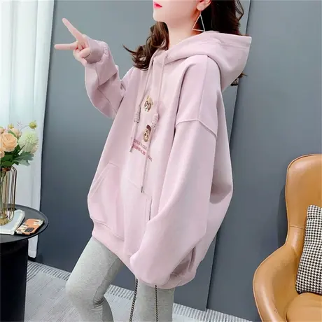 中长款卡通刺绣连帽卫衣女士秋季2023年新款宽松洋气减龄网红上衣商品大图
