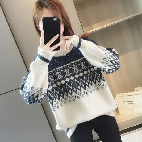 套头毛衣女秋冬季新款爆款复古上衣针织衫宽松洋气外穿慵懒风商品大图