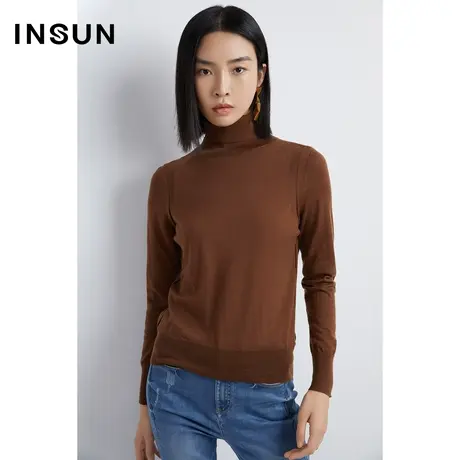 INSUN恩裳秋季高领纯色打底纯羊毛针织衫商品大图