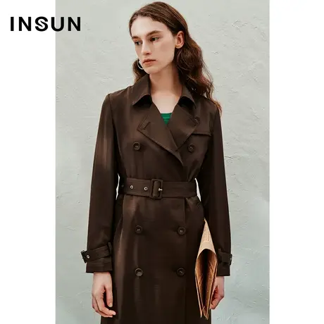INSUN恩裳线上专选春季双排扣开叉美拉德风衣图片