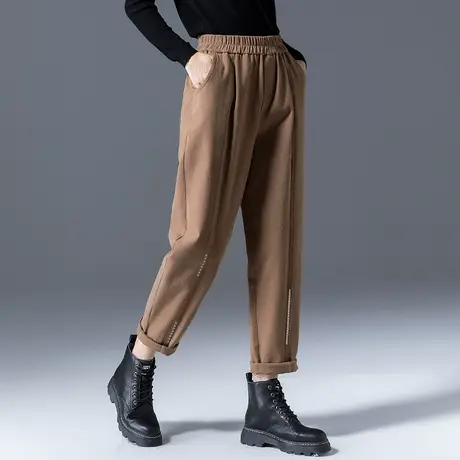 卡其色休闲裤女春秋2023新款哈伦裤九分老爹萝卜裤宽松裤子女春季商品大图