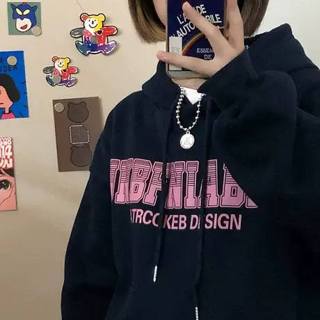 ins超火卫衣女秋冬waitmore连帽加绒加厚外套韩版潮学生宽松上衣商品大图