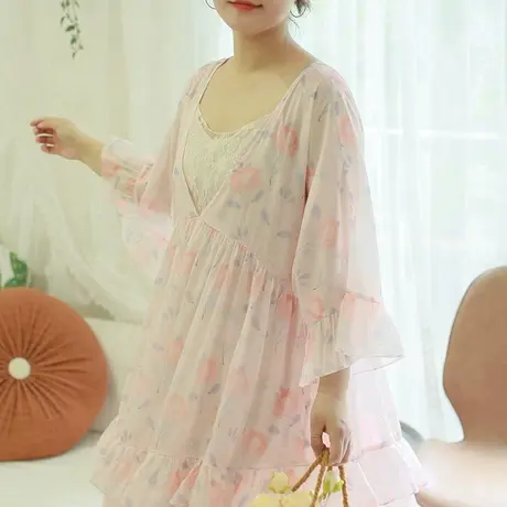 【买一送一】夏季新品重工花朵荷叶袖连衣裙加大码荷叶边长裙商品大图