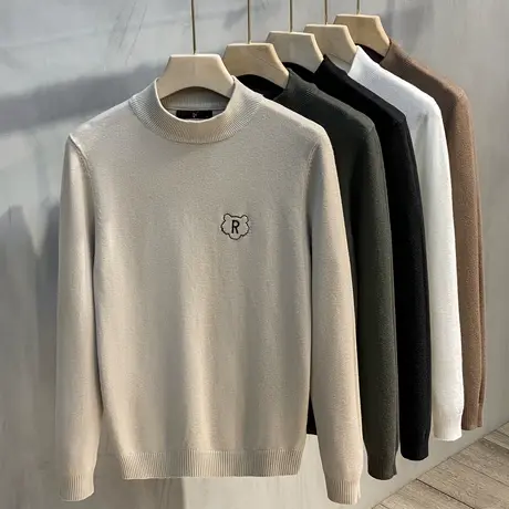 2023秋冬新款半高领针织衫男毛衣 加绒加厚中领打底韩版潮流内搭商品大图