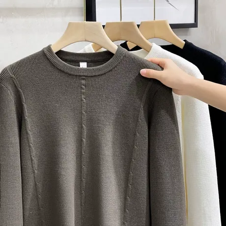 麻花加厚毛衣男士2023冬季潮流韩版宽松提花针织衫慵懒风保暖毛衫商品大图