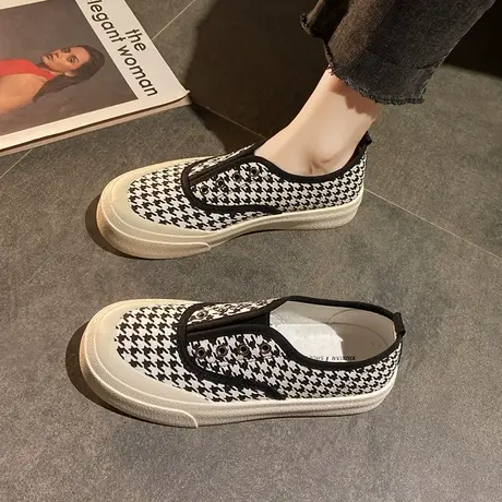 帆布鞋女2024年新款夏季薄款一脚蹬懒人单鞋厚底休闲女鞋百搭板鞋商品大图