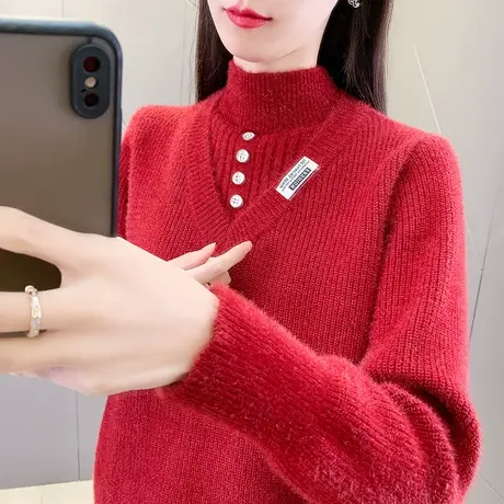 女士半高领加厚毛衣水貂绒针织衫秋冬2023年新款加厚女内搭冬打底商品大图