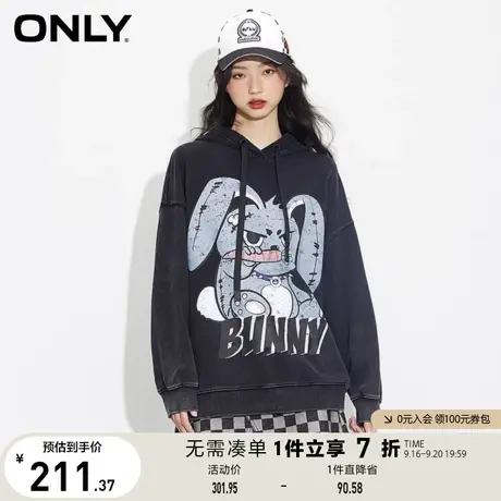 ONLY奥莱时尚兔子印花宽松中长款连帽卫衣女商品大图