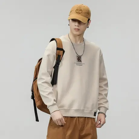 时尚休闲春秋款卫衣潮流字母印花长袖卫衣圆领纯色男士休闲卫衣图片